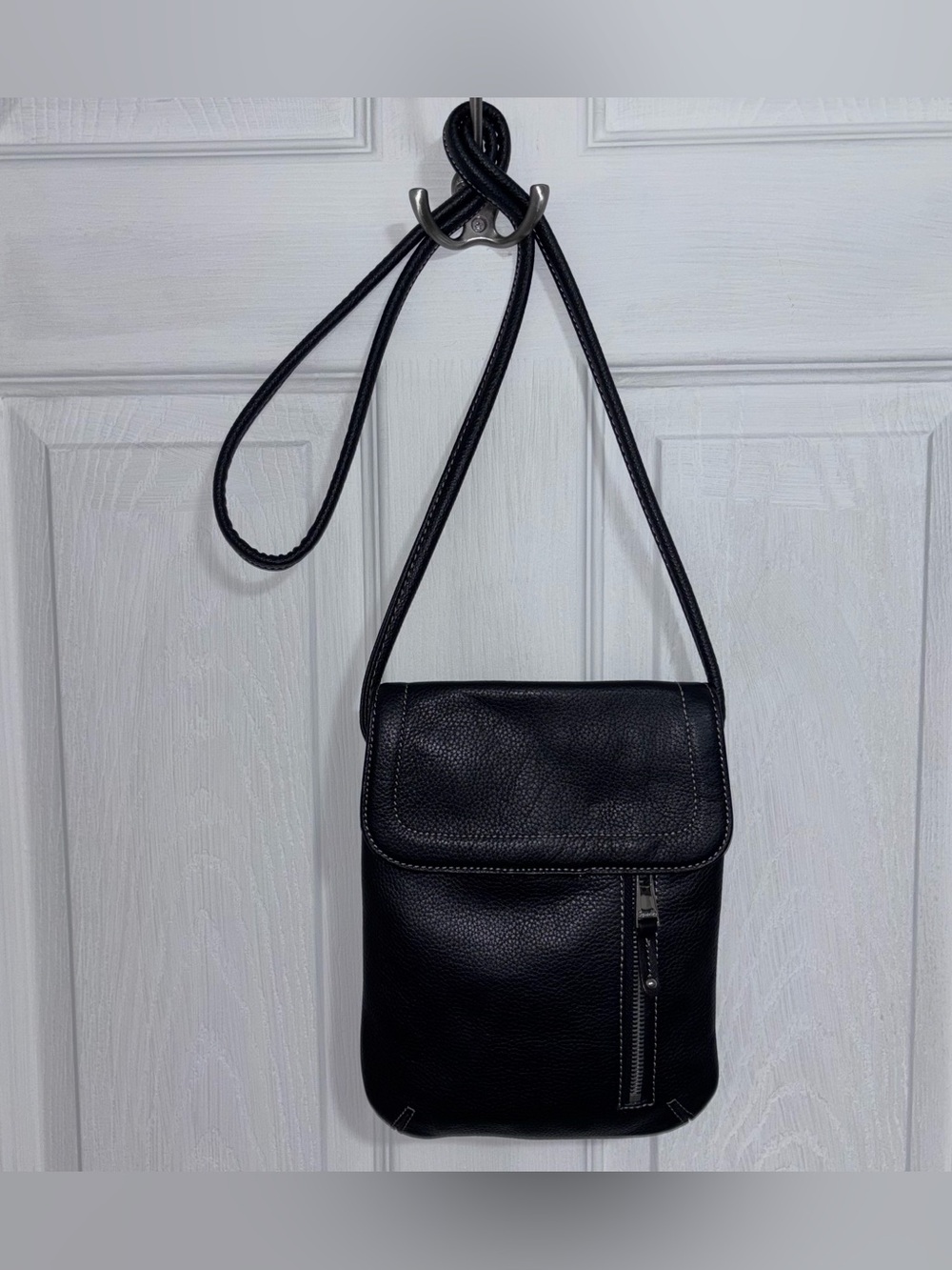 Tignanello 100% Genuine Pebbled Black Leather Crossbody Bag